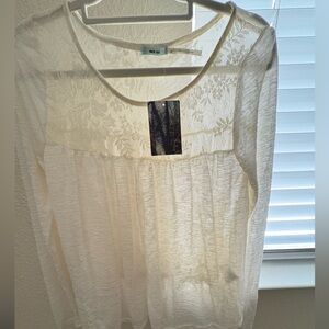 Kimchi Blue Cream Lace Yoke Long Sleeve Top-XS